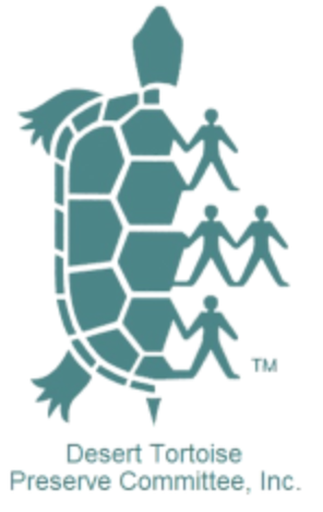 Old Logo - tortoise turning into people with Desert Tortoise Preserve Committee, LLC below.